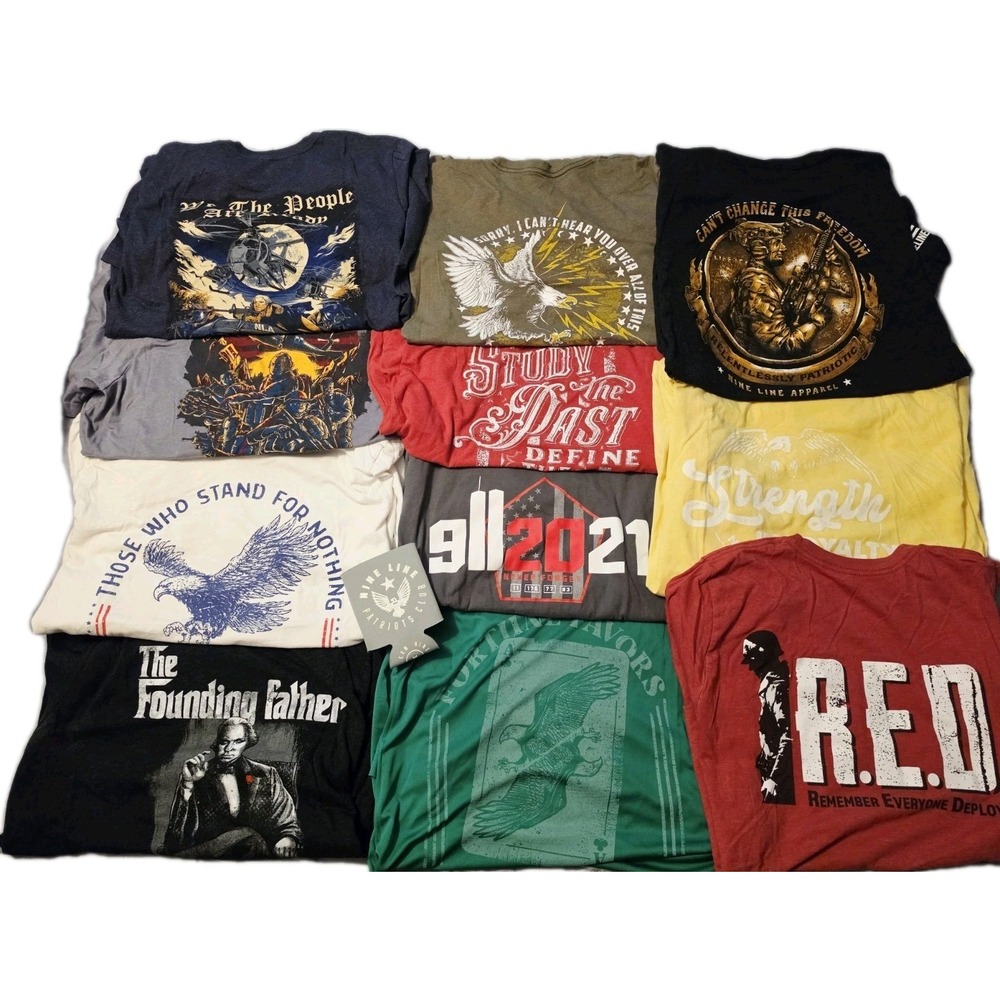 Lot of 11 Nine Line Men's T Shirts XL Short Sleeve America 250th Patriots‎ Club